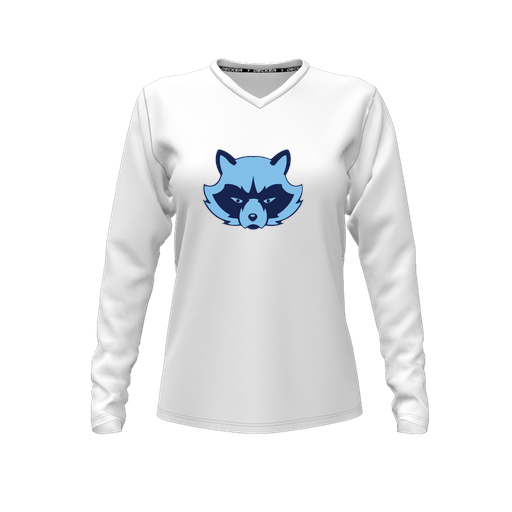 [CUS-DFW-TEES-CMF-VNK-LSL-WHT-FYXS-LOGO1] Comfort T-Shirt (Female Youth XS, White, V Neck, Logo 1, Long Sleeve)