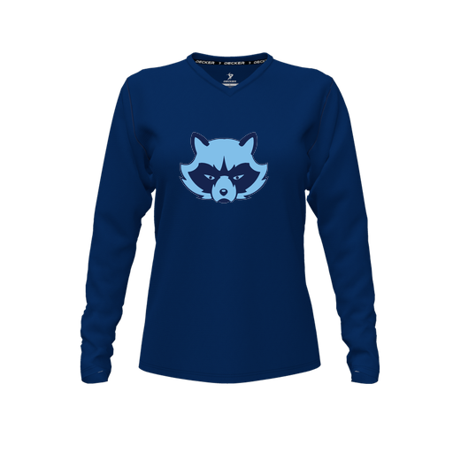 [CUS-DFW-TEES-CMF-VNK-LSL-NVY-FYXS-LOGO1] Decker Comfort T-Shirt (Female Youth XS, Navy, V Neck, Logo 1, Long Sleeve)