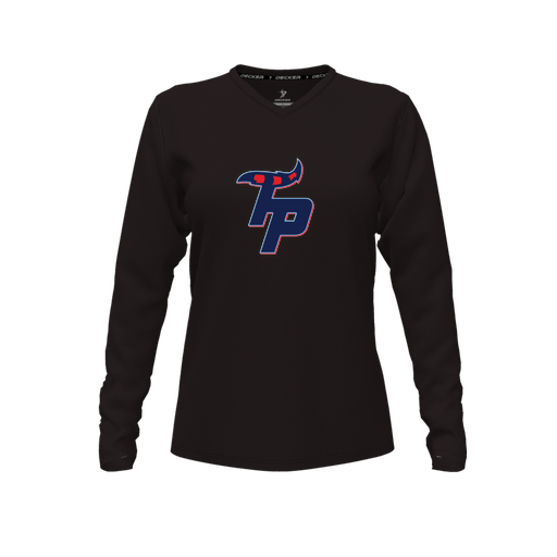 [CUS-DFW-TEES-PER-VNK-LSL-BLK-FYXS-LOGO3] Decker Performance T-Shirt (Female Youth XS, Black, V Neck, Logo 3, Long Sleeve)