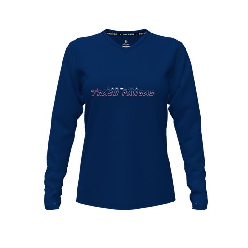 [CUS-DFW-TEES-PER-VNK-LSL-NVY-FYXS-LOGO2] Decker Performance T-Shirt (Female Youth XS, Navy, V Neck, Logo 2, Long Sleeve)
