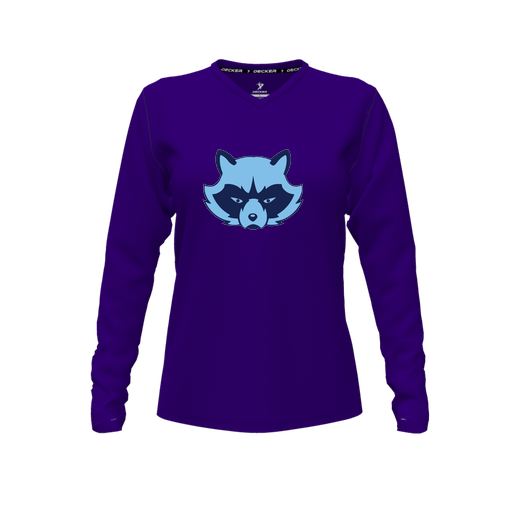 [CUS-DFW-TEES-PER-VNK-LSL-PUR-FYXS-LOGO1] Performance T-Shirt (Female Youth XS, Purple, V Neck, Logo 1, Long Sleeve)