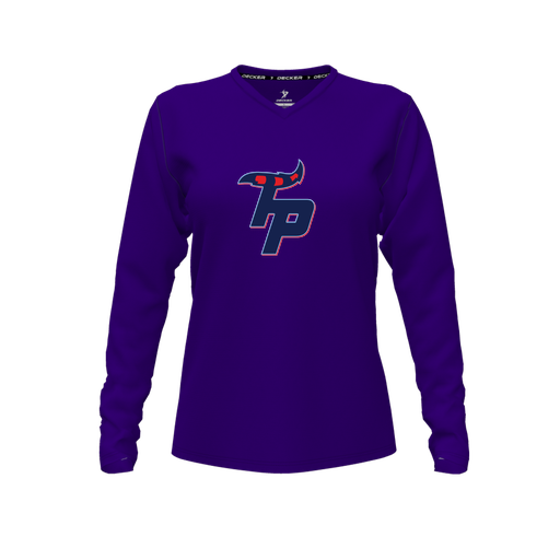 [CUS-DFW-TEES-PER-VNK-LSL-PUR-FYXS-LOGO3] Performance T-Shirt (Female Youth XS, Purple, V Neck, Logo 3, Long Sleeve)